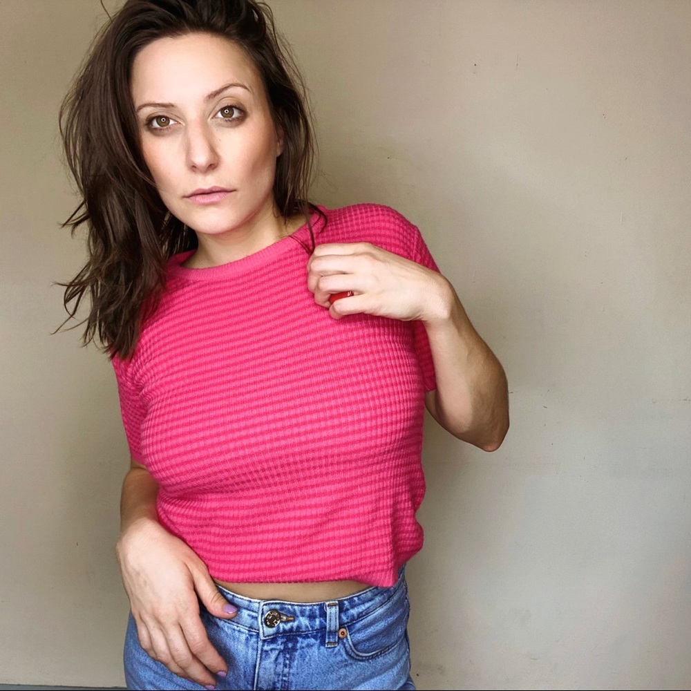 Lord & Taylor Pink Ribbed Crew Neck Sweater Top